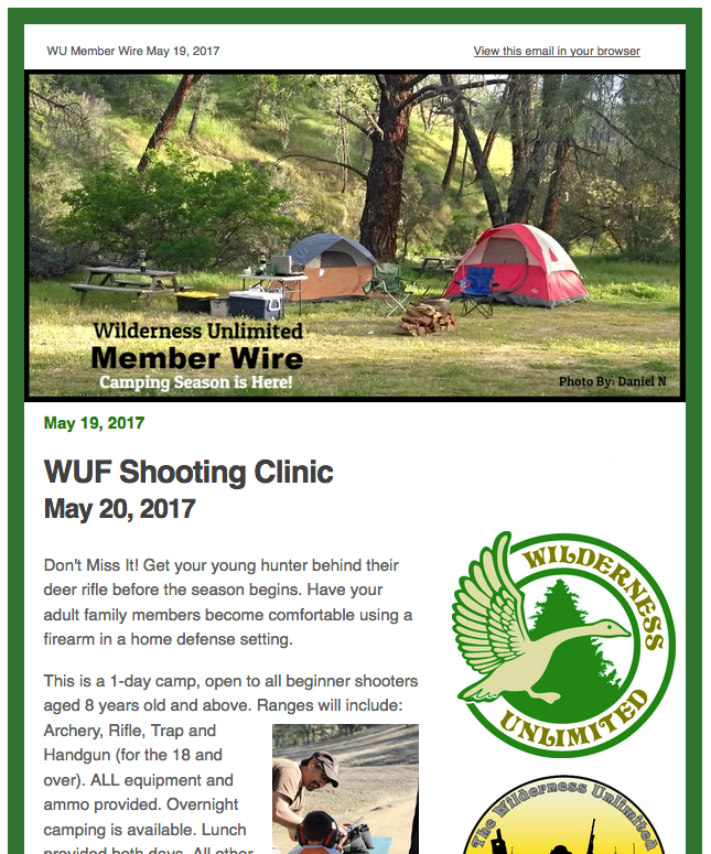 Wilderness Unlimited California Hunting &Fishing Club Member Wire